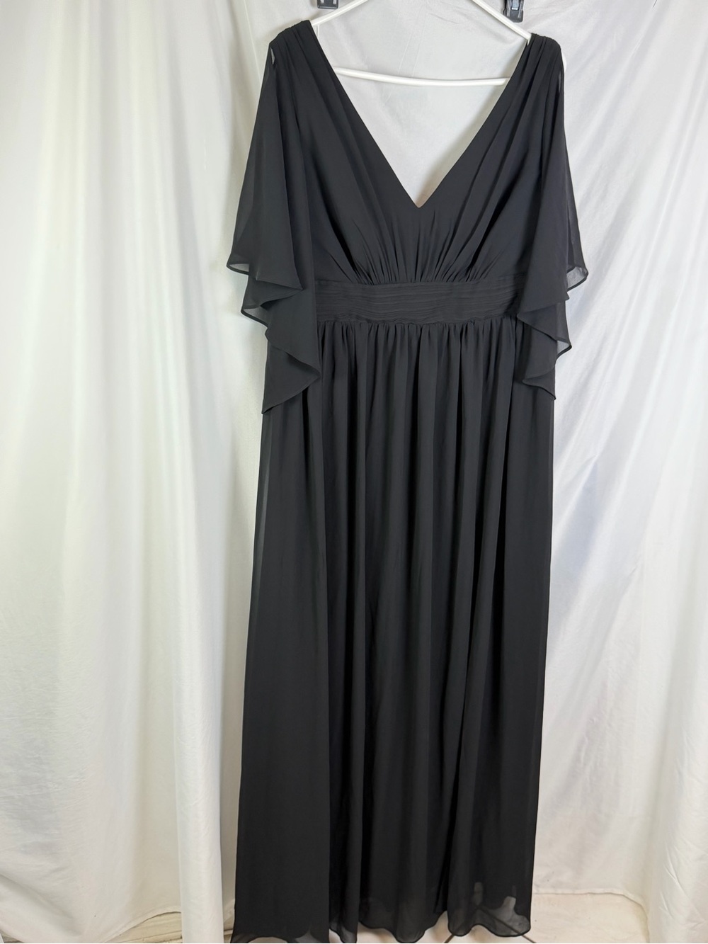 Ever Pretty Black Chiffon Maxi Dress 16 Flutter Sleeve Formal Evening Gown